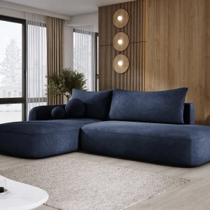 Hoekbank BABU met slaapfunctie – Moderne lounge voor woonkamer, functionele slaapbank in stof CLOUD, 300x105x60cm, linkerzijde, blauw Hoekbank BABU met slaapfunctie – Moderne lounge voor woonkamer, functionele slaapbank in stof CLOUD, 300x105x60cm, linkerzijde, blauw