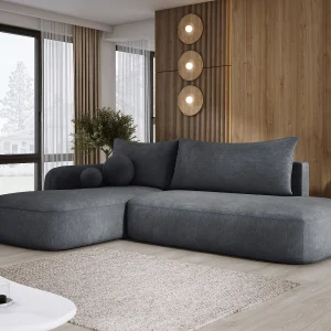 Hoekbank BABU met slaapfunctie – Moderne lounge voor woonkamer, functionele slaapbank in stof CLOUD, 300x105x60cm, linkerzijde, grijs Hoekbank BABU met slaapfunctie – Moderne lounge voor woonkamer, functionele slaapbank in stof CLOUD, 300x105x60cm, linkerzijde, grijs