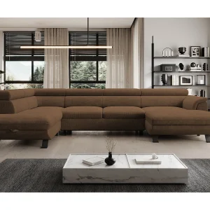 Hoekbank RAVEN XL met slaapfunctie, uittrekbed, verstelbare hoofdsteunen, opbergruimte, 334x198x162cm Links Roest Hoekbank RAVEN XL met slaapfunctie, uittrekbed, verstelbare hoofdsteunen, opbergruimte, 334x198x162cm Links Roest