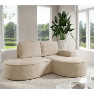 Hoekbank MOLLY – Halfrond, Abriamo-Bouclé, Losse Kussens, Bouclé-bekleding, 210x157x88 cm, Rechts Beige Hoekbank MOLLY – Halfrond, Abriamo-Bouclé, Losse Kussens, Bouclé-bekleding, 210x157x88 cm, Rechts Beige