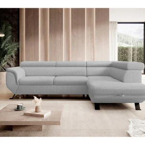 Gestoffeerde hoekbankRAVEN L met bedfunctie, bedruimte separaat, gestoffeerd met verstelbare hoofdsteunen 257x198x96 cm Rechts Asgrijs