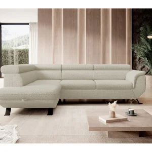 Gestoffeerde hoekbankRAVEN L met bedfunctie, bedruimte separaat, gestoffeerd met verstelbare hoofdsteunen 257x198x96 cm Links Beige Gestoffeerde hoekbankRAVEN L met bedfunctie, bedruimte separaat, gestoffeerd met verstelbare hoofdsteunen 257x198x96 cm Links Beige