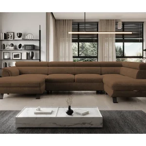 Hoekbank RAVEN XL met slaapfunctie, uittrekbed, verstelbare hoofdsteunen, opbergruimte, 334x198x162cm Rechts Roest Hoekbank RAVEN XL met slaapfunctie, uittrekbed, verstelbare hoofdsteunen, opbergruimte, 334x198x162cm Rechts Roest