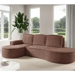 Hoekbank MOLLY met Slaapfunctie – Halfrond, Vrijstaand, Slaapoppervlak 140x207cm, 3 Grote Kussens, Abriamo Stof, 277x157x88cm, Links Bruin Hoekbank MOLLY met Slaapfunctie – Halfrond, Vrijstaand, Slaapoppervlak 140x207cm, 3 Grote Kussens, Abriamo Stof, 277x157x88cm, Links Bruin