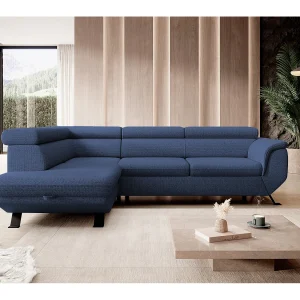 Gestoffeerde hoekbankRAVEN L met bedfunctie, bedruimte separaat, gestoffeerd met verstelbare hoofdsteunen 257x198x96 cm Links Blauw Gestoffeerde hoekbankRAVEN L met bedfunctie, bedruimte separaat, gestoffeerd met verstelbare hoofdsteunen 257x198x96 cm Links Blauw