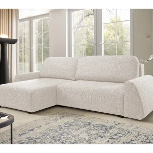 Hoekbank ALMI 160×275 cm, slaapfunctie, opbergruimte, golfveren, comfortabel zitvlak, elegant design, linkerzijde, beige
