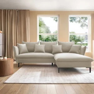 Hoekbank GLOSS met slaapfunctie, ottomane & gouden poten – fluwelen bank in GLOSSstijl met sierkussens, 258x167x91cm, Rechterkant PLATINA Hoekbank GLOSS met slaapfunctie, ottomane & gouden poten – fluwelen bank in GLOSSstijl met sierkussens, 258x167x91cm, Rechterkant PLATINA