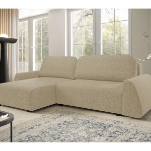 Hoekbank ALMI 160×275 cm, slaapfunctie, opbergruimte, golfveren, comfortabel zitvlak, elegant design, linkerzijde, cappuccino