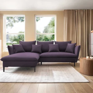 Hoekbank GLOSS met slaapfunctie, ottomane & gouden poten – fluwelen bank in GLOSSstijl met sierkussens, 258x167x91cm, Linkerkant LICHTGRIJS