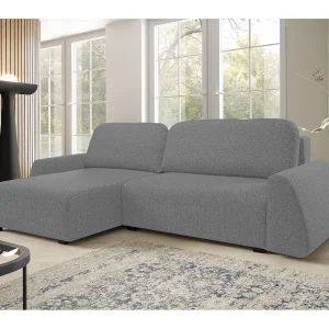 Hoekbank ALMI 160×275 cm, slaapfunctie, opbergruimte, golfveren, comfortabel zitvlak, elegant design, linkerzijde, zilver