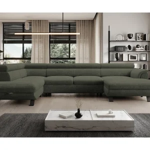 Hoekbank RAVEN XL met slaapfunctie, uittrekbed, verstelbare hoofdsteunen, opbergruimte, 334x198x162cm Links Taupe Hoekbank RAVEN XL met slaapfunctie, uittrekbed, verstelbare hoofdsteunen, opbergruimte, 334x198x162cm Links Taupe