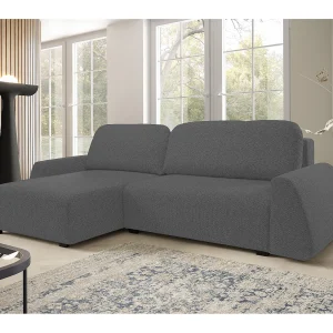 Hoekbank ALMI 160×275 cm, slaapfunctie, opbergruimte, golfveren, comfortabel zitvlak, elegant design, linkerzijde, grijs