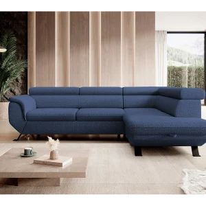 Gestoffeerde hoekbankRAVEN L met bedfunctie, bedruimte separaat, gestoffeerd met verstelbare hoofdsteunen 257x198x96 cm Rechts Blauw