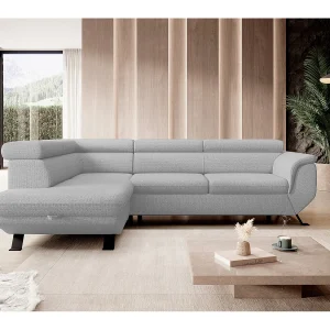 Gestoffeerde hoekbankRAVEN L met bedfunctie, bedruimte separaat, gestoffeerd met verstelbare hoofdsteunen 257x198x96 cm Links Asgrijs Gestoffeerde hoekbankRAVEN L met bedfunctie, bedruimte separaat, gestoffeerd met verstelbare hoofdsteunen 257x198x96 cm Links Asgrijs