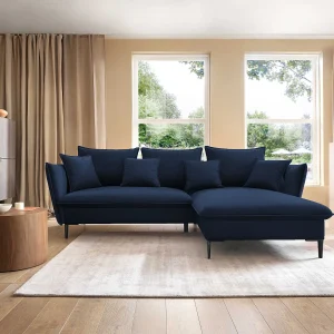Hoekbank GLOSS met slaapfunctie, ottomane & gouden poten – fluwelen bank in GLOSSstijl met sierkussens, 258x167x91cm, Rechterkant DONKERGRIJS