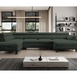 Hoekbank RAVEN XL met slaapfunctie, uittrekbed, verstelbare hoofdsteunen, opbergruimte, 334x198x162cm Links Bosgroen Hoekbank RAVEN XL met slaapfunctie, uittrekbed, verstelbare hoofdsteunen, opbergruimte, 334x198x162cm Links Bosgroen