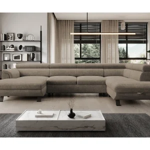 Hoekbank RAVEN XL met slaapfunctie, uittrekbed, verstelbare hoofdsteunen, opbergruimte, 334x198x162cm Rechts Beige Hoekbank RAVEN XL met slaapfunctie, uittrekbed, verstelbare hoofdsteunen, opbergruimte, 334x198x162cm Rechts Beige