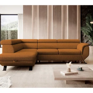 Gestoffeerde hoekbankRAVEN L met bedfunctie, bedruimte separaat, gestoffeerd met verstelbare hoofdsteunen 257x198x96 cm Links Bruin