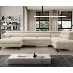 Hoekbank RAVEN XL met slaapfunctie, uittrekbed, verstelbare hoofdsteunen, opbergruimte, 334x198x162cm Rechts Parel Hoekbank RAVEN XL met slaapfunctie, uittrekbed, verstelbare hoofdsteunen, opbergruimte, 334x198x162cm Rechts Parel