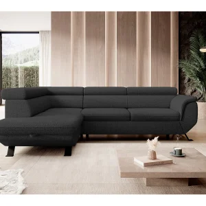 Gestoffeerde hoekbankRAVEN L met bedfunctie, bedruimte separaat, gestoffeerd met verstelbare hoofdsteunen 257x198x96 cm Links zwart