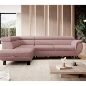 Gestoffeerde hoekbankRAVEN L met bedfunctie, bedruimte separaat, gestoffeerd met verstelbare hoofdsteunen 257x198x96 cm Links Poederroze Gestoffeerde hoekbankRAVEN L met bedfunctie, bedruimte separaat, gestoffeerd met verstelbare hoofdsteunen 257x198x96 cm Links Poederroze