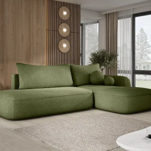 Hoekbank BABU met slaapfunctie – Moderne lounge voor woonkamer, functionele slaapbank in stof NOW OR NEVER, 300x105x60cm, rechterzijde, ORANJE Hoekbank BABU met slaapfunctie – Moderne lounge voor woonkamer, functionele slaapbank in stof NOW OR NEVER, 300x105x60cm, rechterzijde, ORANJE