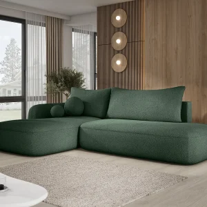 Hoekbank BABU met slaapfunctie – Moderne lounge voor woonkamer, functionele slaapbank in stof NOW OR NEVER, 300x105x60cm, linkerzijde, GROEN Hoekbank BABU met slaapfunctie – Moderne lounge voor woonkamer, functionele slaapbank in stof NOW OR NEVER, 300x105x60cm, linkerzijde, GROEN