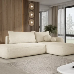 Hoekbank BABU met slaapfunctie – Moderne lounge voor woonkamer, functionele slaapbank in stof NOW OR NEVER, 300x105x60cm, rechterzijde, BEIGE Hoekbank BABU met slaapfunctie – Moderne lounge voor woonkamer, functionele slaapbank in stof NOW OR NEVER, 300x105x60cm, rechterzijde, BEIGE