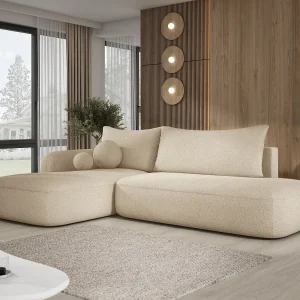Hoekbank BABU met slaapfunctie – Moderne lounge voor woonkamer, functionele slaapbank in stof NOW OR NEVER, 300x105x60cm, linkerzijde, BEIGE Hoekbank BABU met slaapfunctie – Moderne lounge voor woonkamer, functionele slaapbank in stof NOW OR NEVER, 300x105x60cm, linkerzijde, BEIGE