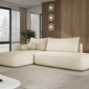 Hoekbank BABU met slaapfunctie – Moderne lounge voor woonkamer, functionele slaapbank in stof NOW OR NEVER, 300x105x60cm, linkerzijde, BEIGE Hoekbank BABU met slaapfunctie – Moderne lounge voor woonkamer, functionele slaapbank in stof NOW OR NEVER, 300x105x60cm, linkerzijde, BEIGE