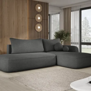 Hoekbank BABU met slaapfunctie – Moderne lounge voor woonkamer, functionele slaapbank in stof NOW OR NEVER, 300x105x60cm, rechterzijde, ZWART Hoekbank BABU met slaapfunctie – Moderne lounge voor woonkamer, functionele slaapbank in stof NOW OR NEVER, 300x105x60cm, rechterzijde, ZWART