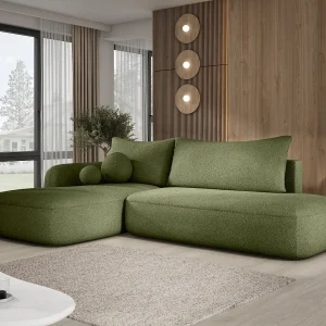 Hoekbank BABU met slaapfunctie – Moderne lounge voor woonkamer, functionele slaapbank in stof NOW OR NEVER, 300x105x60cm, linkerzijde, ORANJE Hoekbank BABU met slaapfunctie – Moderne lounge voor woonkamer, functionele slaapbank in stof NOW OR NEVER, 300x105x60cm, linkerzijde, ORANJE