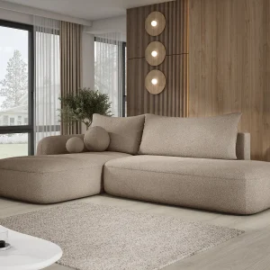 Hoekbank BABU met slaapfunctie – Moderne lounge voor woonkamer, functionele slaapbank in stof NOW OR NEVER, 300x105x60cm, linkerzijde, GROEN Hoekbank BABU met slaapfunctie – Moderne lounge voor woonkamer, functionele slaapbank in stof NOW OR NEVER, 300x105x60cm, linkerzijde, GROEN