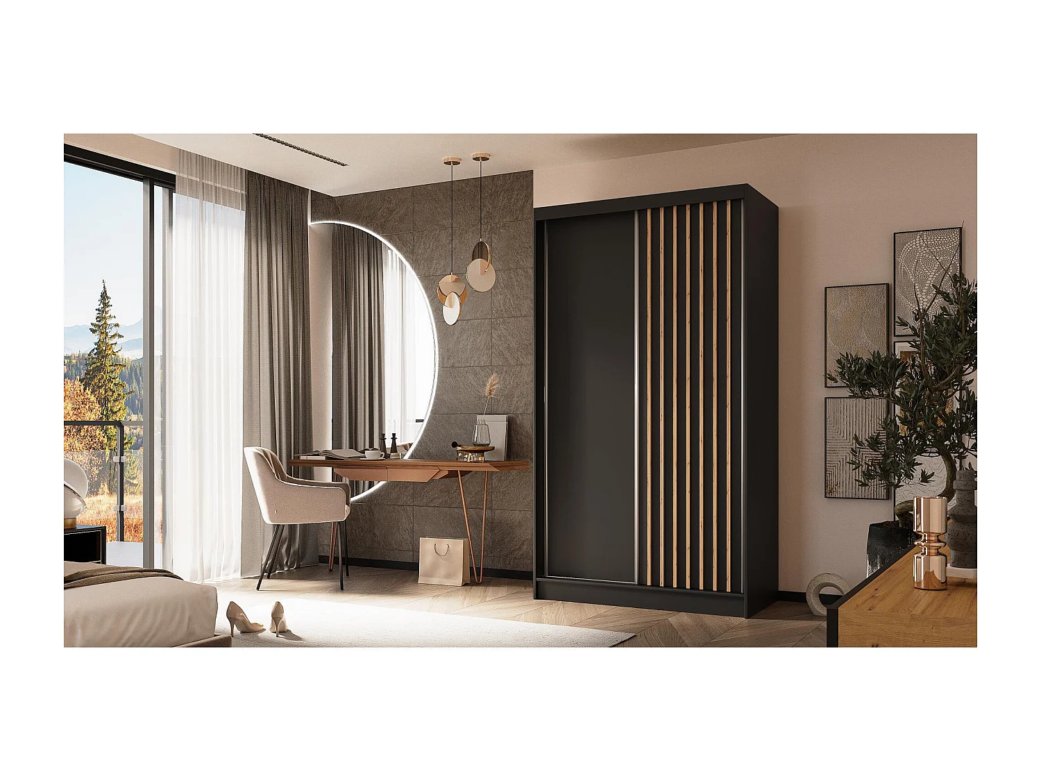 Hangkast Helios 120/216/61 zwart+eiken Artisan met laden