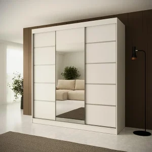 Hangkast Monica 200/215/61 3-deurs wit+zilver met spiegel
