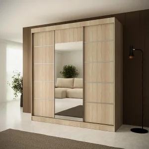 Hangkast Monica 200/215/61 3-deurs eiken sonoma+zilver met spiegel