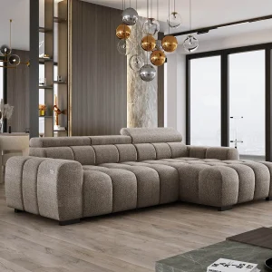 Hoekbank OMBO 285x168x77/97 cm, Rechterkant, Slaapfunctie, Elektrisch Uitschuifbaar Zitvlak, Verstelbare Hoofdsteunen, Cappuccino EDEN-stof Hoekbank OMBO 285x168x77/97 cm, Rechterkant, Slaapfunctie, Elektrisch Uitschuifbaar Zitvlak, Verstelbare Hoofdsteunen, Cappuccino EDEN-stof