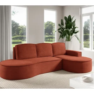 Hoekbank MOLLY met Slaapfunctie – Halfrond, Vrijstaand, Slaapoppervlak 140x207cm, 3 Grote Kussens, Curio Stof, 277x157x88cm, Rechts Bruin