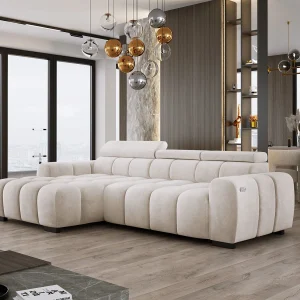 Hoekbank OMBO 285x168x77/97 cm, Linkerkant, Slaapfunctie, Elektrisch Uitschuifbaar Zitvlak, Verstelbare Hoofdsteunen, Cappuccino SALVADOR-stof Hoekbank OMBO 285x168x77/97 cm, Linkerkant, Slaapfunctie, Elektrisch Uitschuifbaar Zitvlak, Verstelbare Hoofdsteunen, Cappuccino SALVADOR-stof