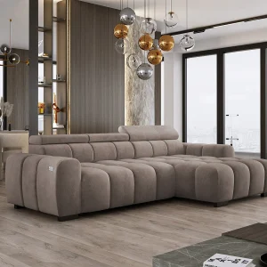 Hoekbank OMBO 285x168x77/97 cm, Rechterkant, Slaapfunctie, Elektrisch Uitschuifbaar Zitvlak, Verstelbare Hoofdsteunen, Cappuccino SALVADOR-stof Hoekbank OMBO 285x168x77/97 cm, Rechterkant, Slaapfunctie, Elektrisch Uitschuifbaar Zitvlak, Verstelbare Hoofdsteunen, Cappuccino SALVADOR-stof