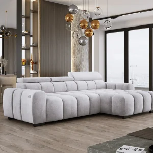 Hoekbank OMBO 285x168x77/97 cm, Rechterkant, Slaapfunctie, Elektrisch Uitschuifbaar Zitvlak, Verstelbare Hoofdsteunen, Essenhout SALVADOR-stof Hoekbank OMBO 285x168x77/97 cm, Rechterkant, Slaapfunctie, Elektrisch Uitschuifbaar Zitvlak, Verstelbare Hoofdsteunen, Essenhout SALVADOR-stof