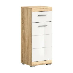 Demi-kolom RIDLEY – 1 lade en 1 deur – Wit en licht eiken