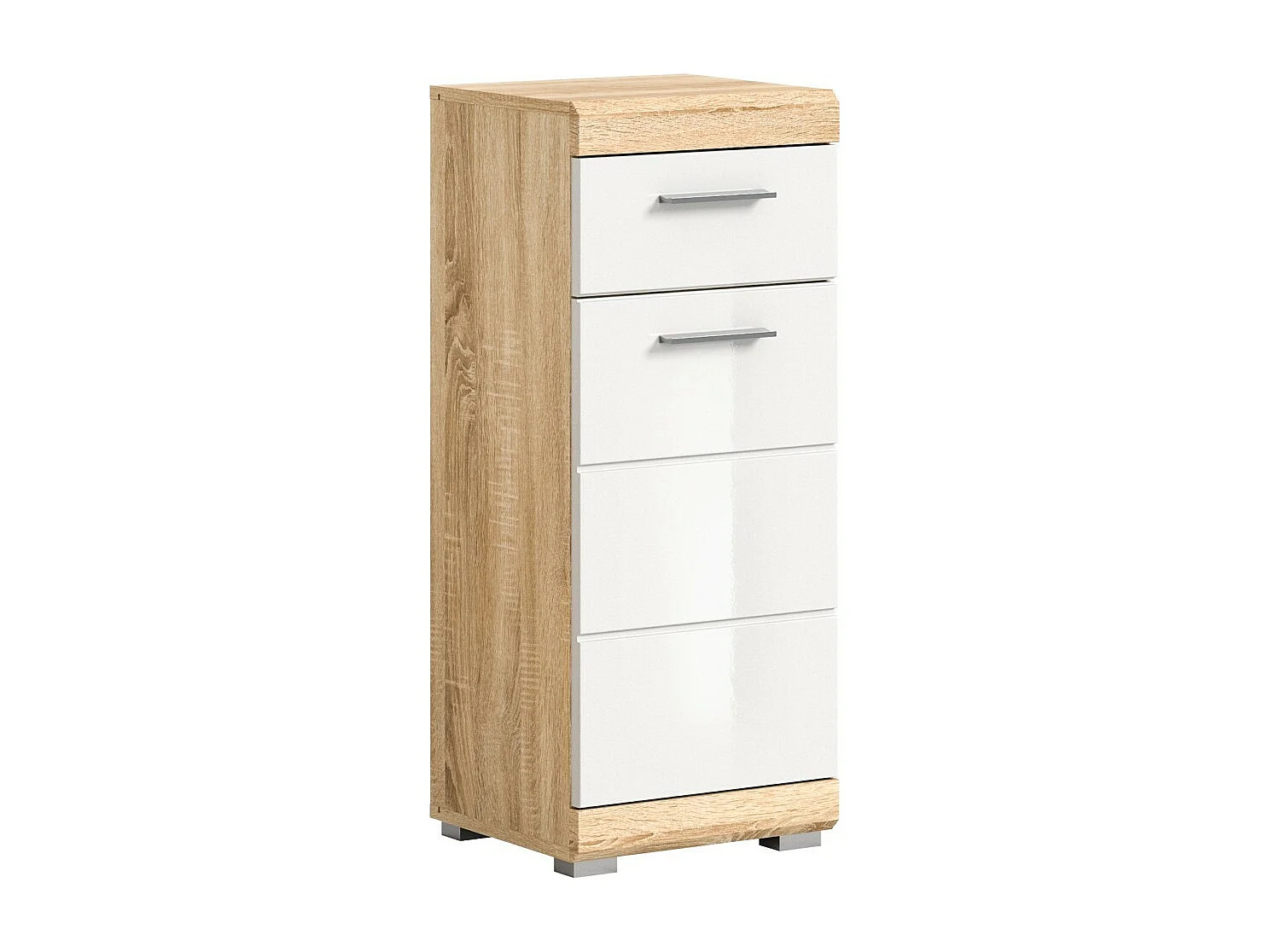 Demi-kolom RIDLEY – 1 lade en 1 deur – Wit en licht eiken