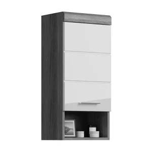 Demi-kolom opbergkast SCOTT – 1 deur – Donkergrijs en wit – 37x79x24 cm