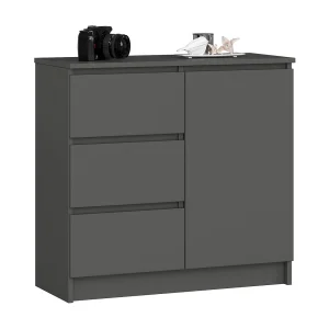Ladekast JERRY met 3 Lades en 2 Deuren / AKORD Furniture Factory / Grafietgrijs / 80 x 77 x 35 cm Ladekast JERRY met 3 Lades en 2 Deuren / AKORD Furniture Factory / Grafietgrijs / 80 x 77 x 35 cm