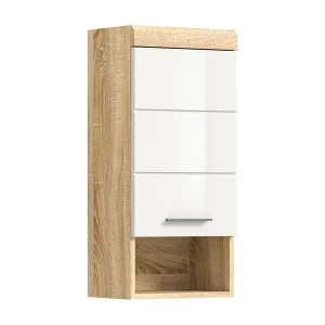 Halfkolom badkamermeubel LEWOTO – 1 deur en 1 nis – Wit en licht eiken Halfkolom badkamermeubel LEWOTO – 1 deur en 1 nis – Wit en licht eiken
