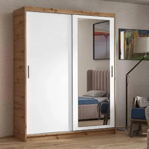 Hangkast Hela 160/205/60 2-deurs eiken Artisan/wit met spiegel Hangkast Hela 160/205/60 2-deurs eiken Artisan/wit met spiegel