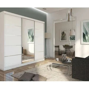 Hangkast Marika 240/216/61 wit met spiegel en laden Hangkast Marika 240/216/61 wit met spiegel en laden