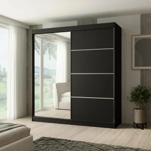 Hangkast Paco 200/215/61 2-deurs zwart met spiegel Hangkast Paco 200/215/61 2-deurs zwart met spiegel
