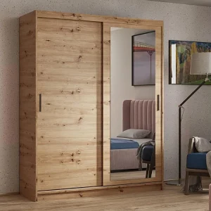 Hangkast Hela 160/205/60 2-deurs eiken Artisan met spiegel Hangkast Hela 160/205/60 2-deurs eiken Artisan met spiegel